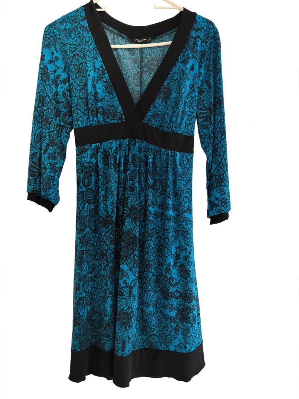 Turquoise & Black Floral Empire-Waist Nightdress